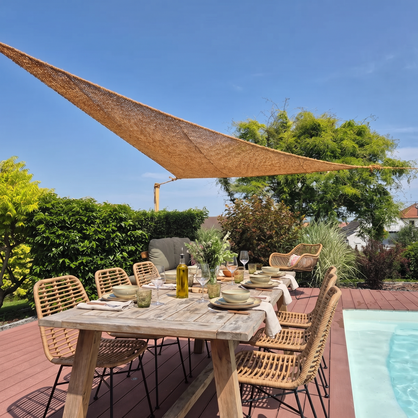 Malla de fibra de coco natural para terraza y pérgola - Sombra orgánica
