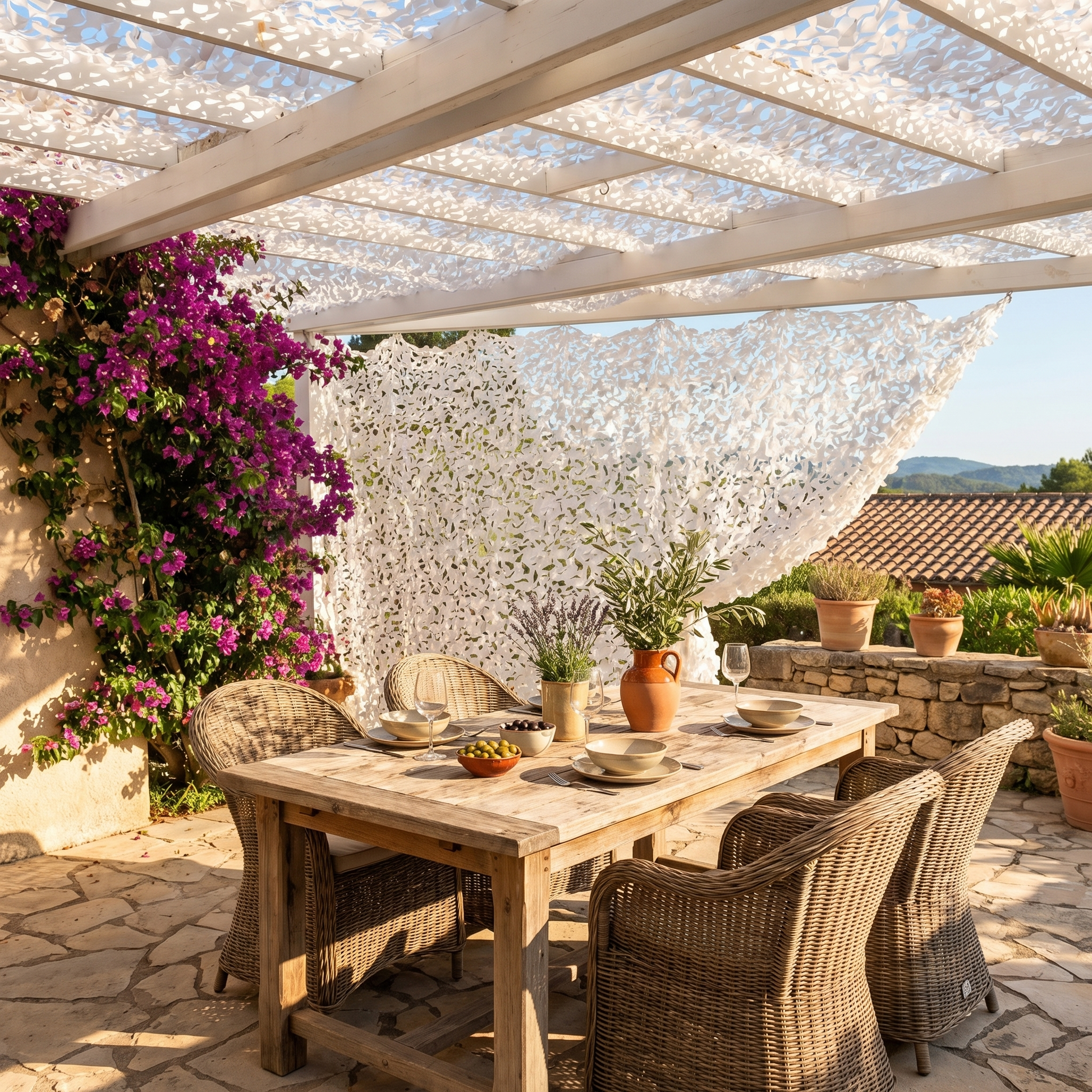 Malla de camuflaje de ocultación para terraza y valla - Sombra y privacidad