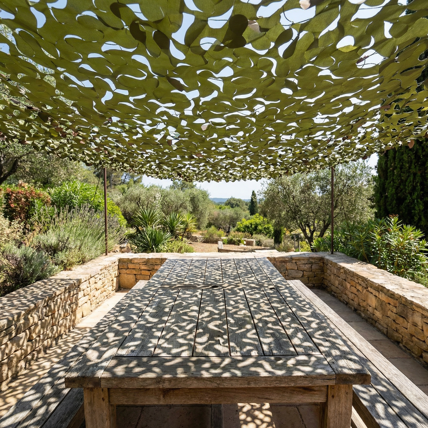 Malla de camuflaje reforzada militar para terraza y jardín - Estilo woodland
