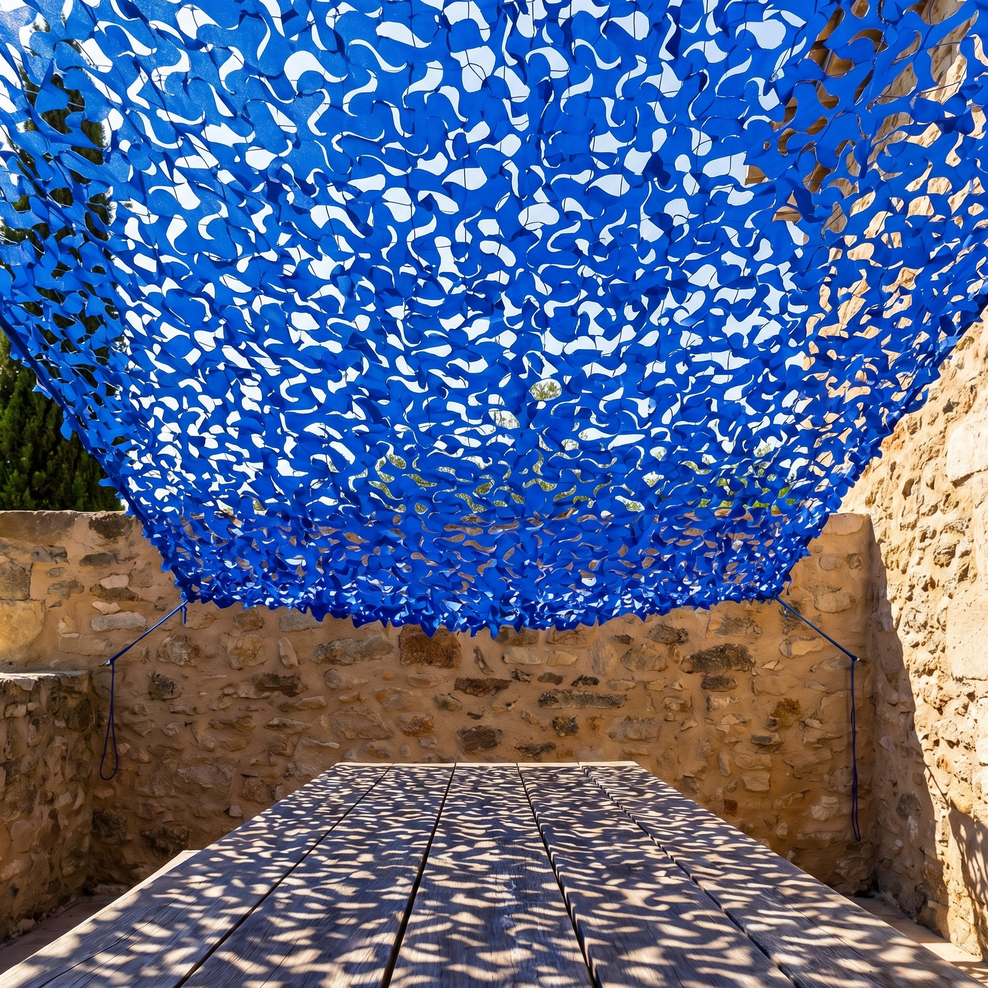 Malla de camuflaje reforzada azul para terraza y zona de piscina - Ambiente marinero