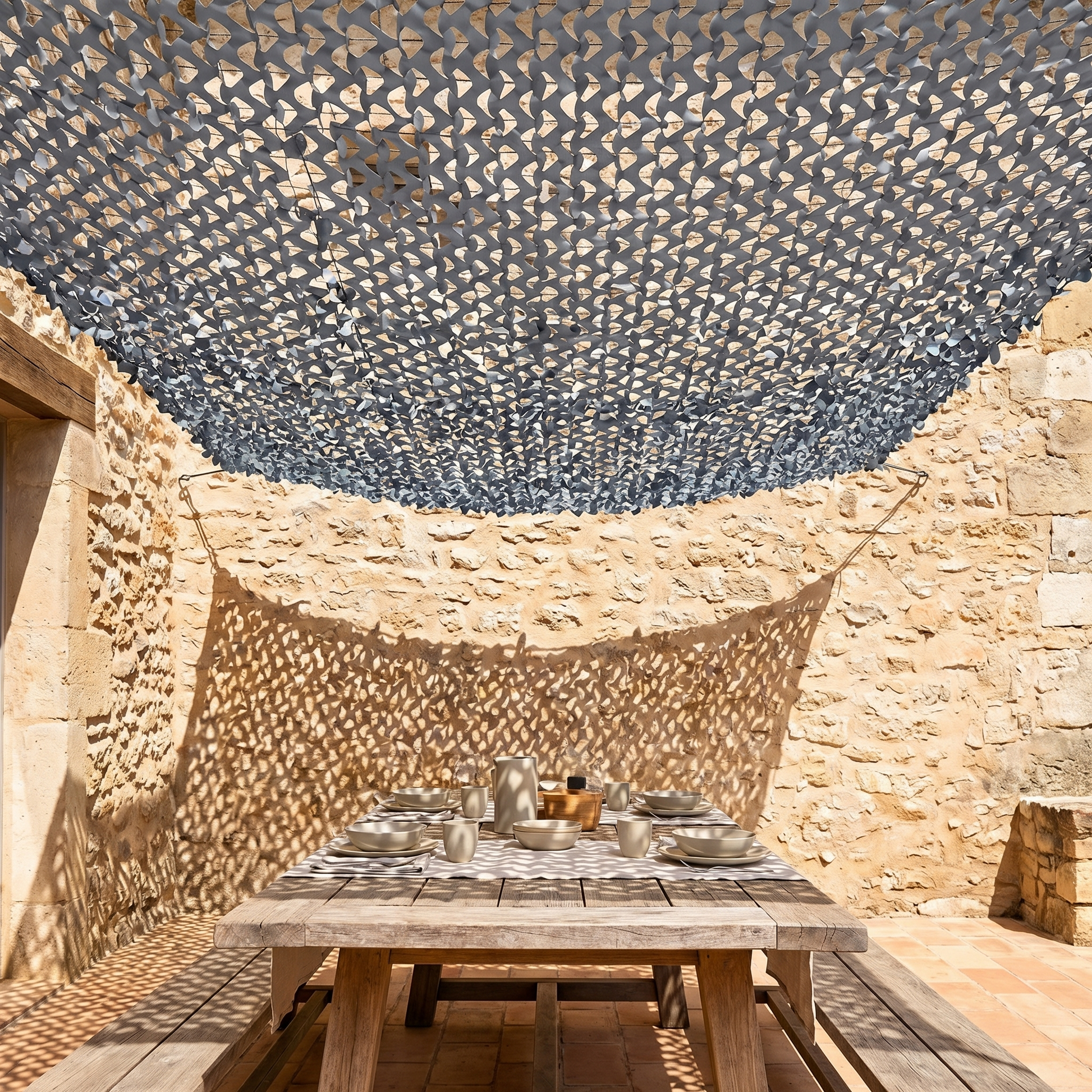 Malla de camuflaje reforzada gris antracita para terraza y pérgola - Estilo contemporáneo
