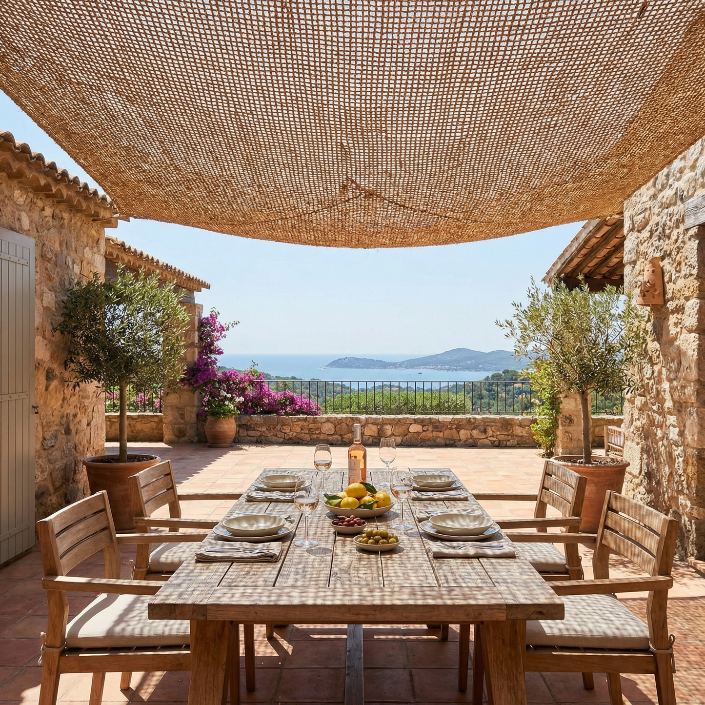 Malla de fibra de coco natural para terraza y pérgola - Sombra orgánica