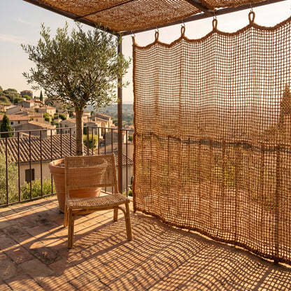 Cortina de fibra de coco natural para terraza y pérgola - Cortavistas vegetal
