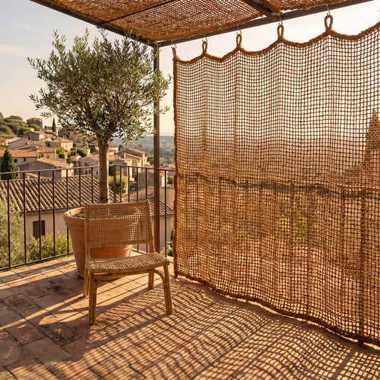 Cortina de fibra de coco natural para terraza y pérgola - Cortavistas vegetal