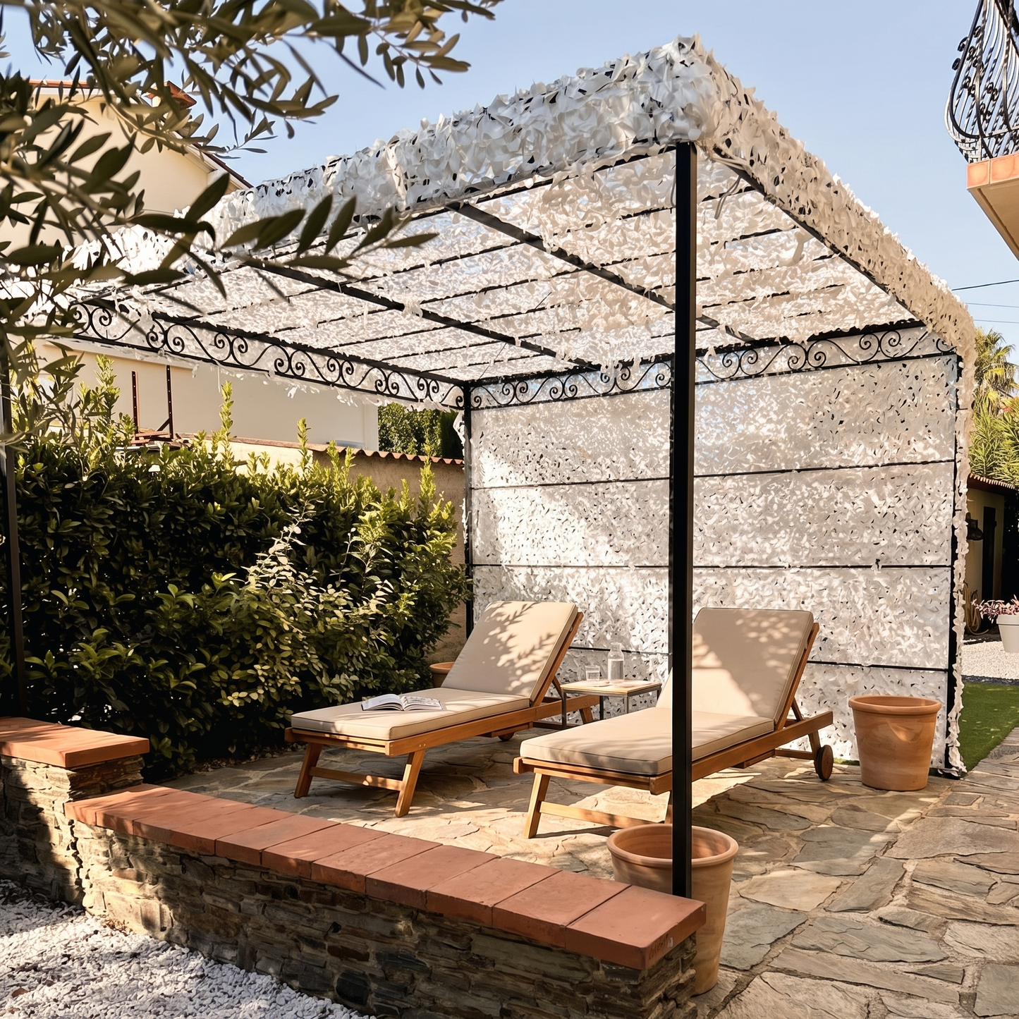 Malla de camuflaje de ocultación para terraza y valla - Sombra y privacidad
