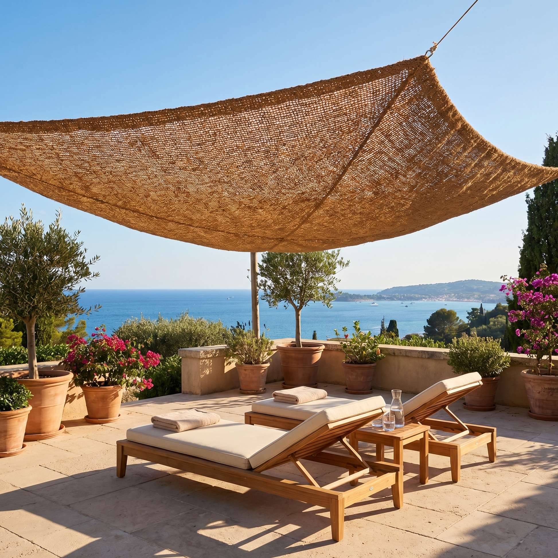 Malla de fibra de coco natural para terraza y pérgola - Sombra orgánica
