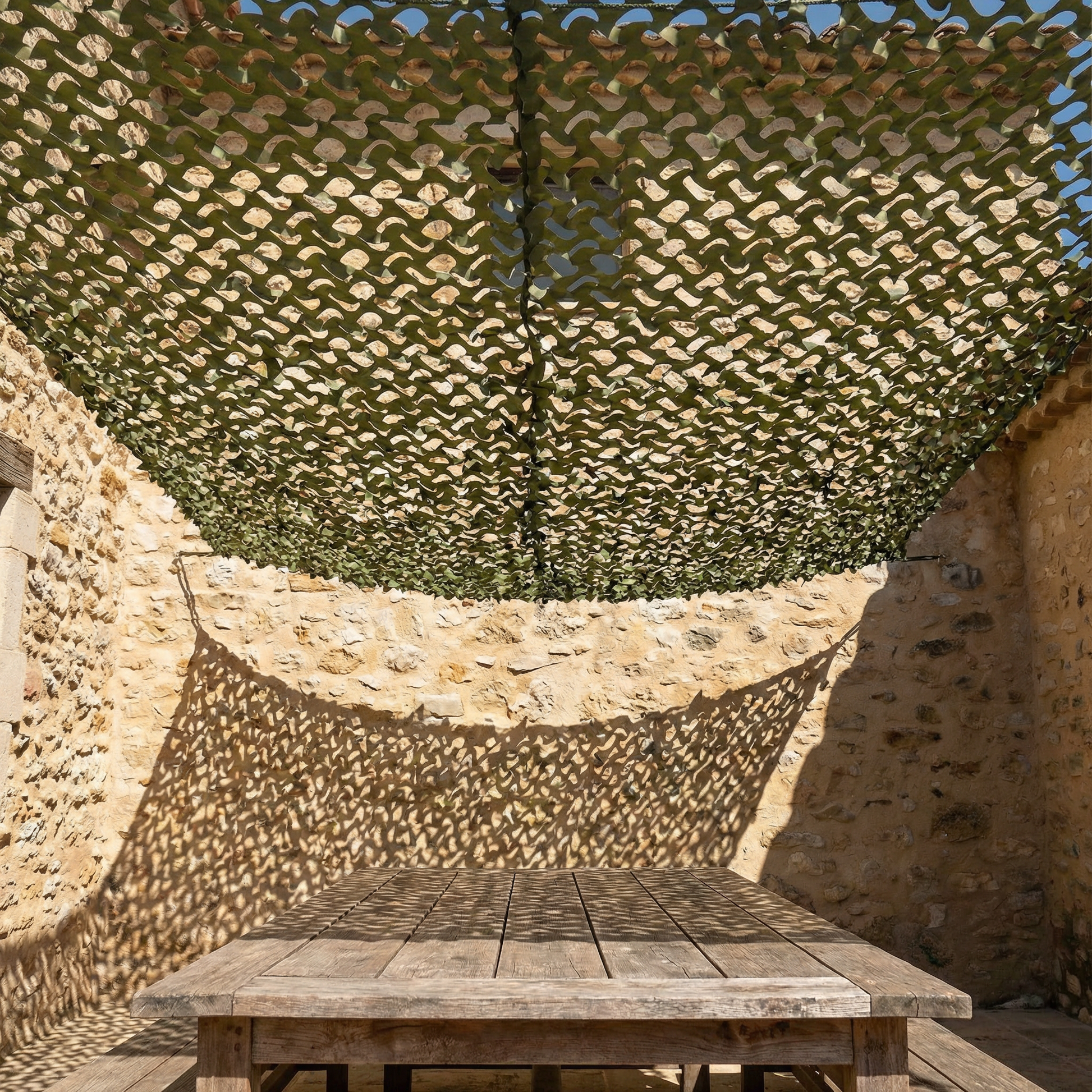Malla de camuflaje reforzada militar para terraza y jardín - Estilo woodland
