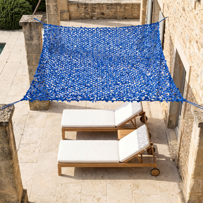 Malla de camuflaje reforzada azul para terraza y zona de piscina - Ambiente marinero