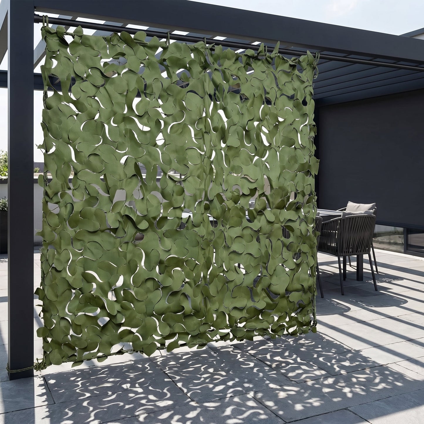 Cortina de malla de camuflaje para terraza y pérgola - Separación transpirable en 7 colores