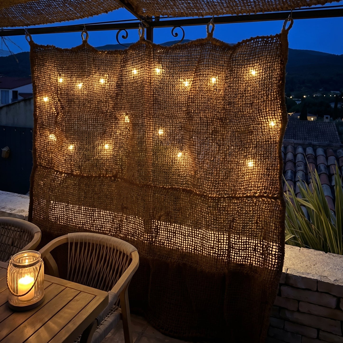 Cortina de fibra de coco natural para terraza y pérgola - Cortavistas vegetal