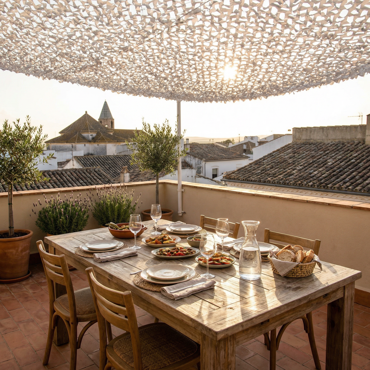 Malla de camuflaje reforzada blanca para terraza y pérgola - Sombra luminosa