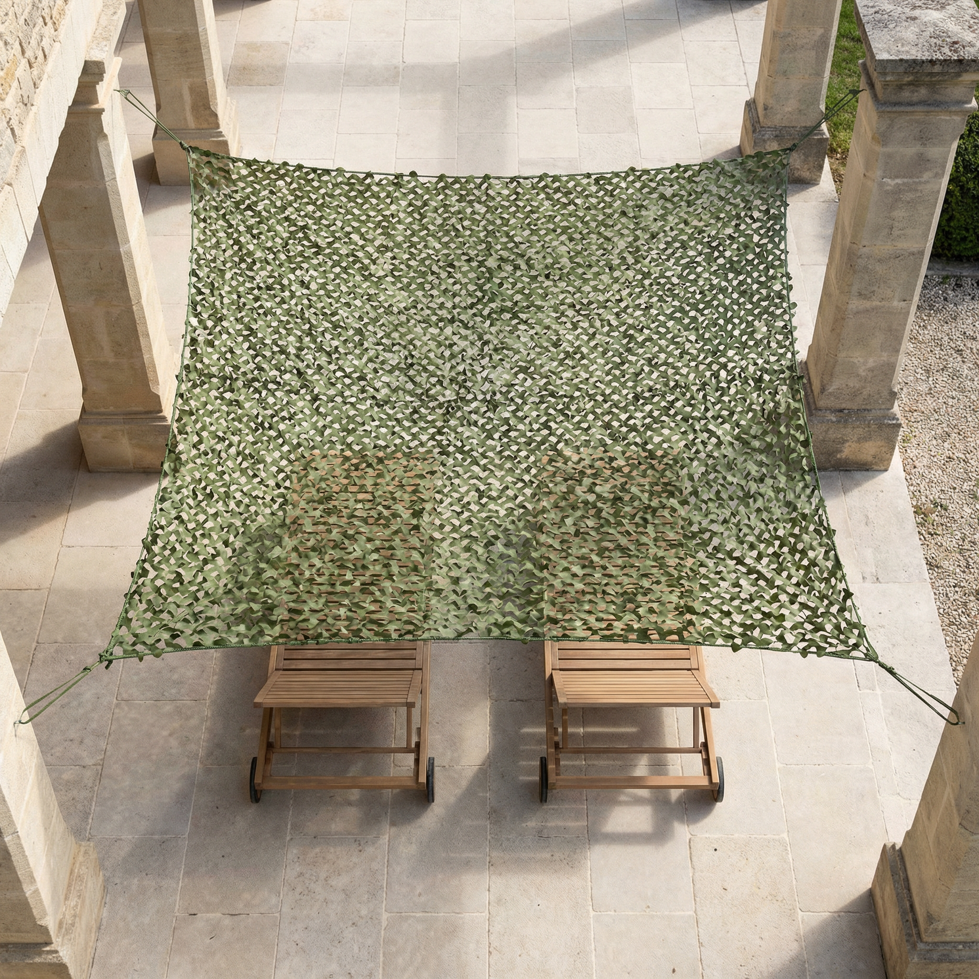 Malla de camuflaje reforzada militar para terraza y jardín - Estilo woodland