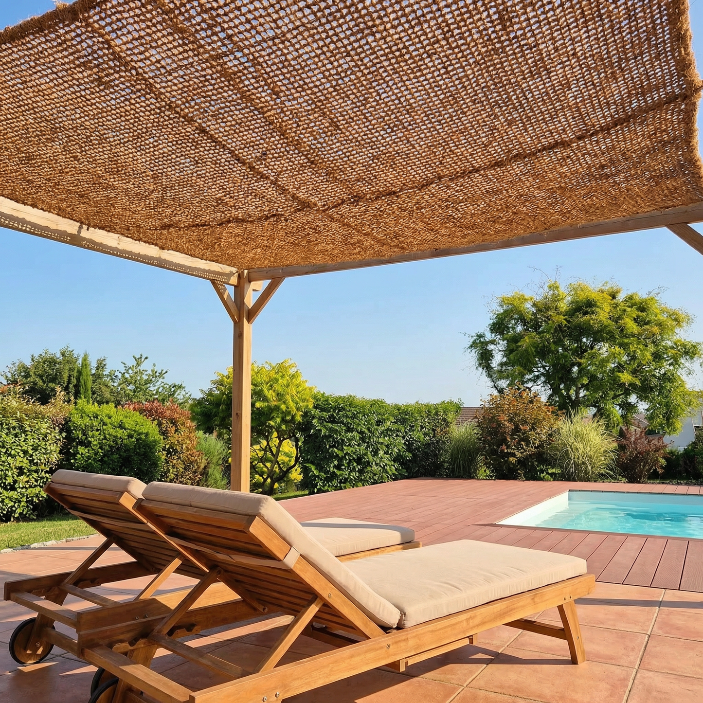 Malla de fibra de coco natural para terraza y pérgola - Sombra orgánica