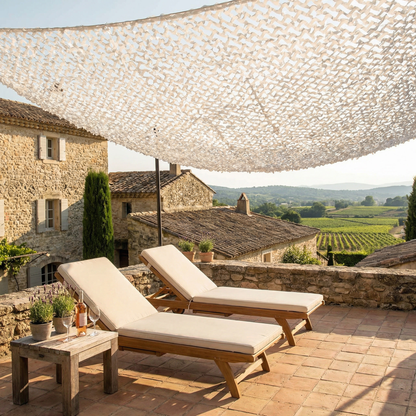Malla de camuflaje reforzada blanca para terraza y pérgola - Sombra luminosa