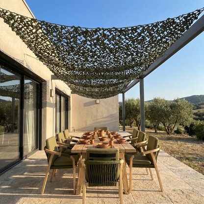Malla de camuflaje reforzada verde para terraza y jardín arbolado - Dosel natural