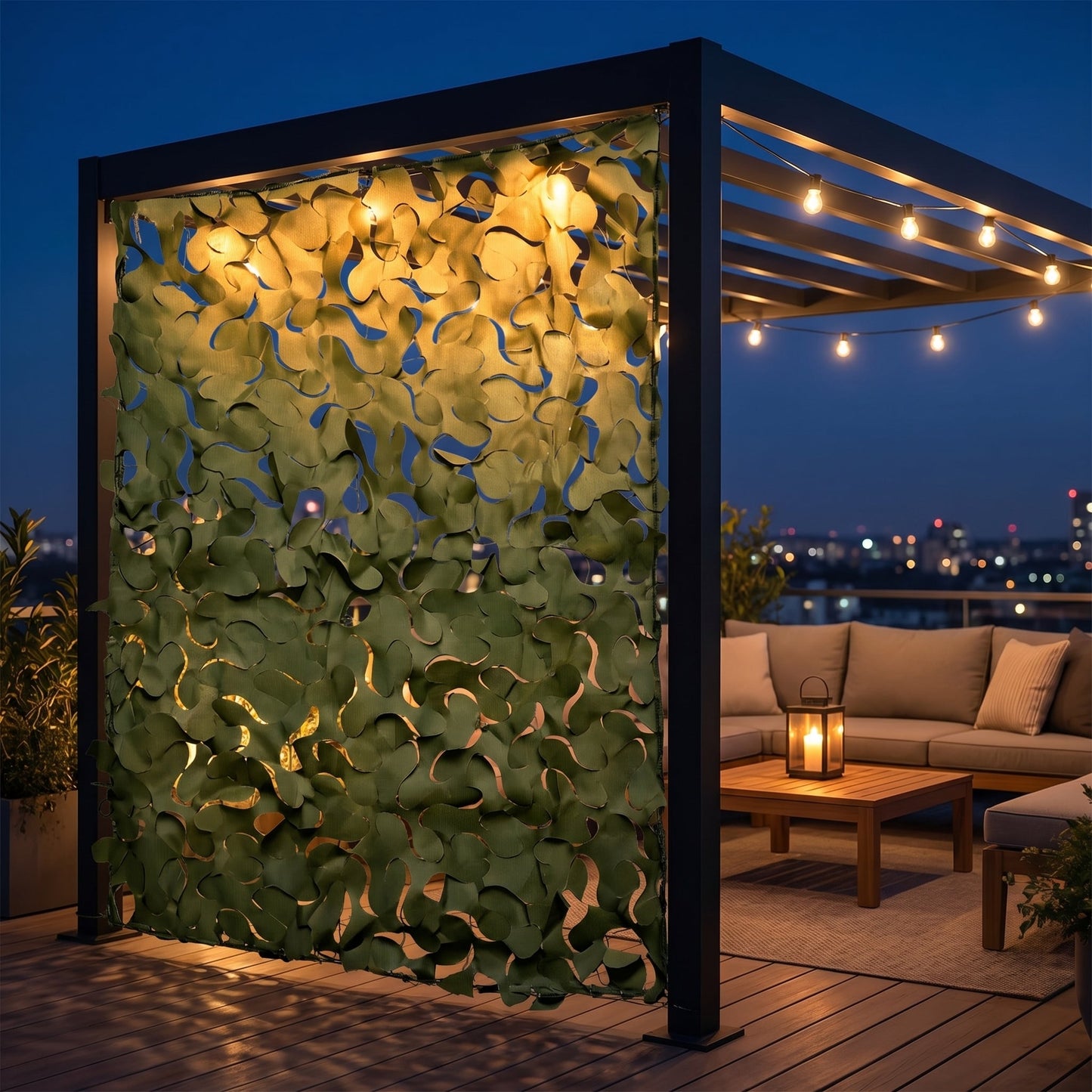 Cortina de malla de camuflaje para terraza y pérgola - Separación transpirable en 7 colores