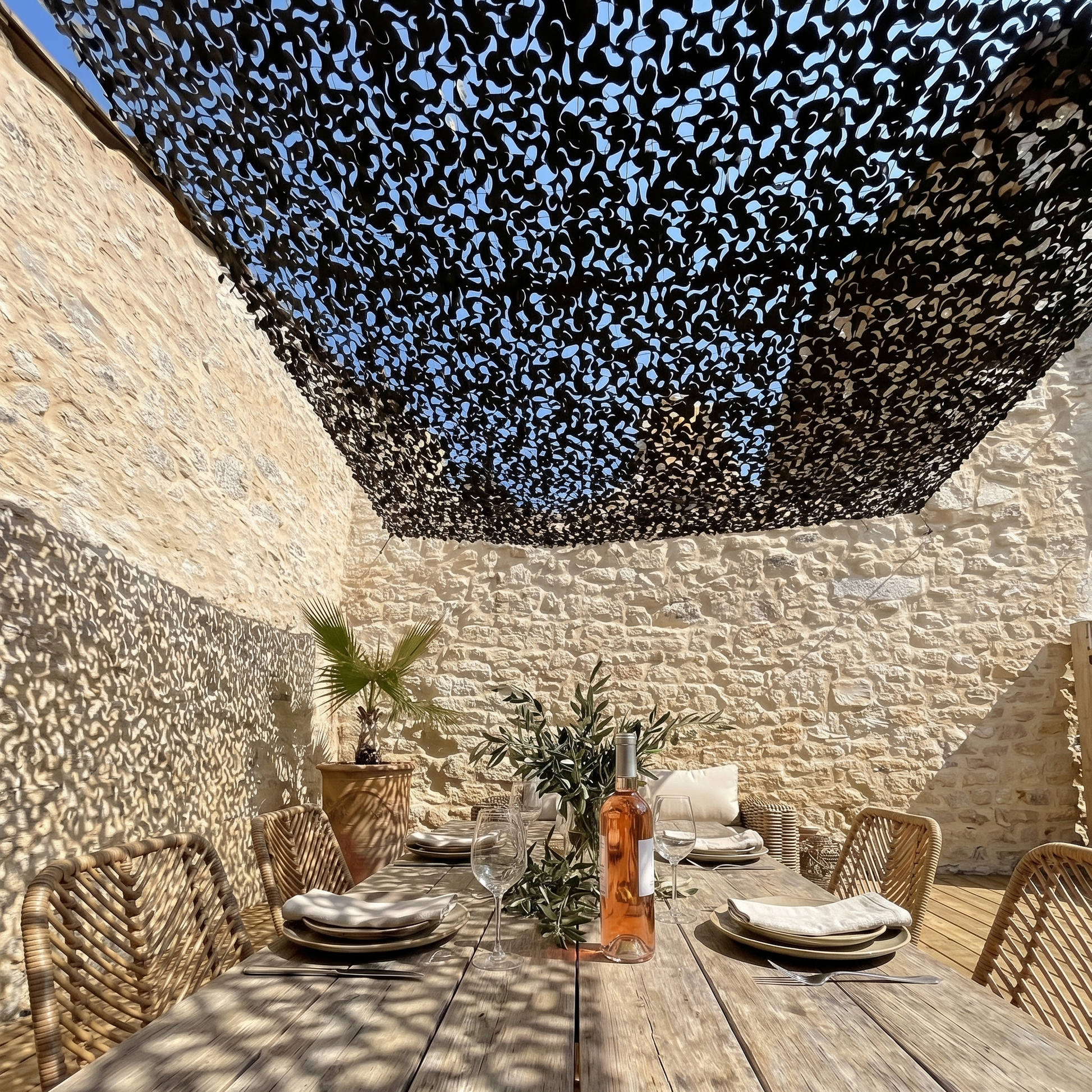 Malla de camuflaje reforzada militar para terraza y jardín - Estilo woodland