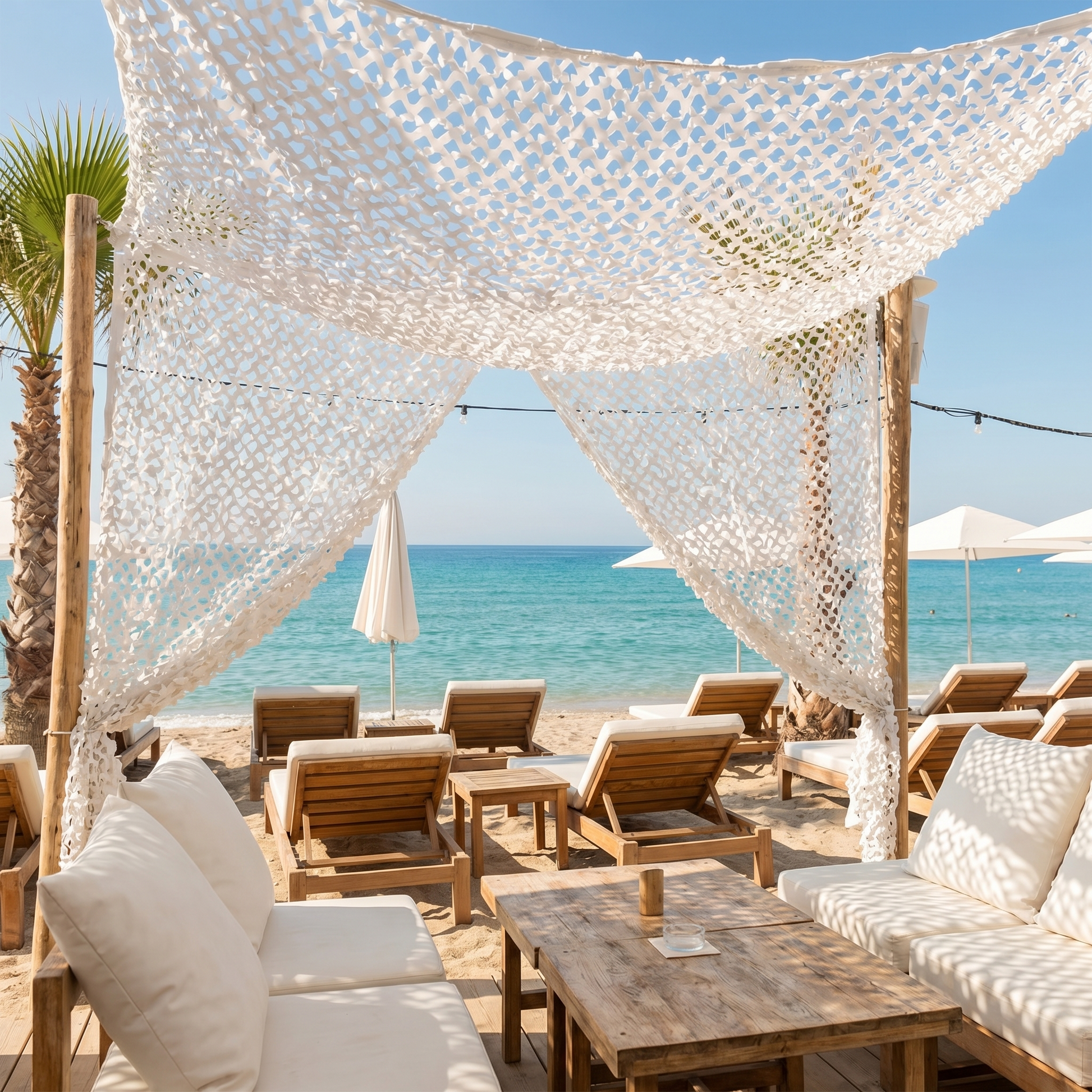 Malla de camuflaje reforzada blanca para terraza y pérgola - Sombra luminosa