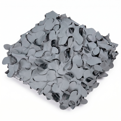 Malla de camuflaje triangular gris para terraza urbana - Sombra contemporánea en ángulo
